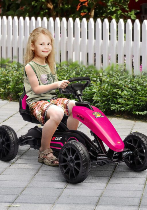 Kids Pedal Go Kart w/ Swing Axle, Shock-Absorbing Wheels, Pink