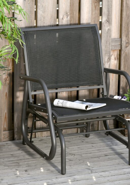 Outdoor Glider Chair, Steel Swing Chai with Curved Armrests for Porch, Garden, Poolside, Balcony, Black