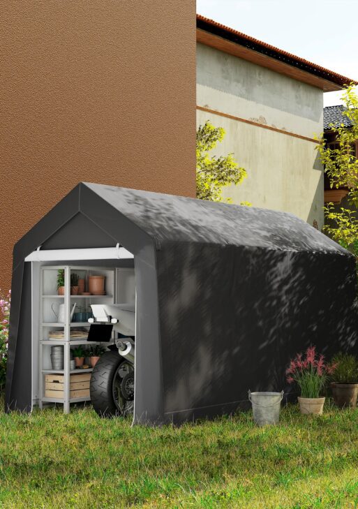 Galvanized 7' x 12' Outdoor Storage Tent, Heavy Duty and Waterproof Portable Shed for Bike, Motorcycle, Tools, Gray