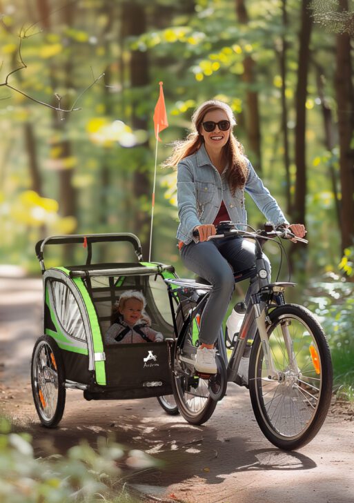 2-in-1 Walk/Ride Child Baby Bike Trailer for Kids 2 Seater, High-Visibility Bike Stroller for Toddler Wagon, Weather-Strong Double Bicycle Trailer Accessory for Kids, Green