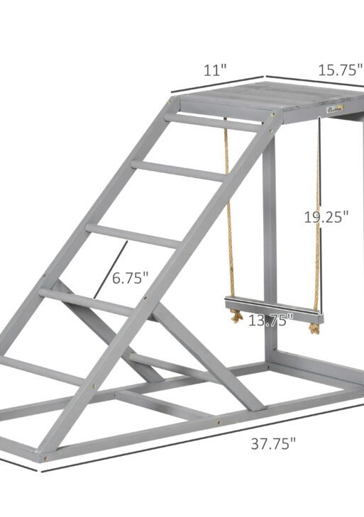 Chicken Activity Play for Healthy & Happy Animals, Swing Set with Chicken Perches & Hen Ladder, Chicken Coop Toy, Gray