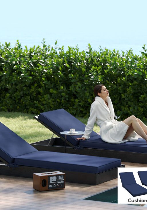 2-Piece Patio Chair Cushions with Backrests, Replacement Cushions for Outdoor Lounge Chair, Navy