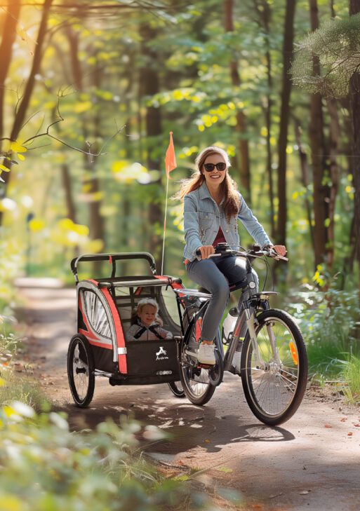 3-in-1 Bike Trailer for Kids, Running Stroller with 2 Seats, Jogging Cart with 5-Point Harness, Storage Units, Red