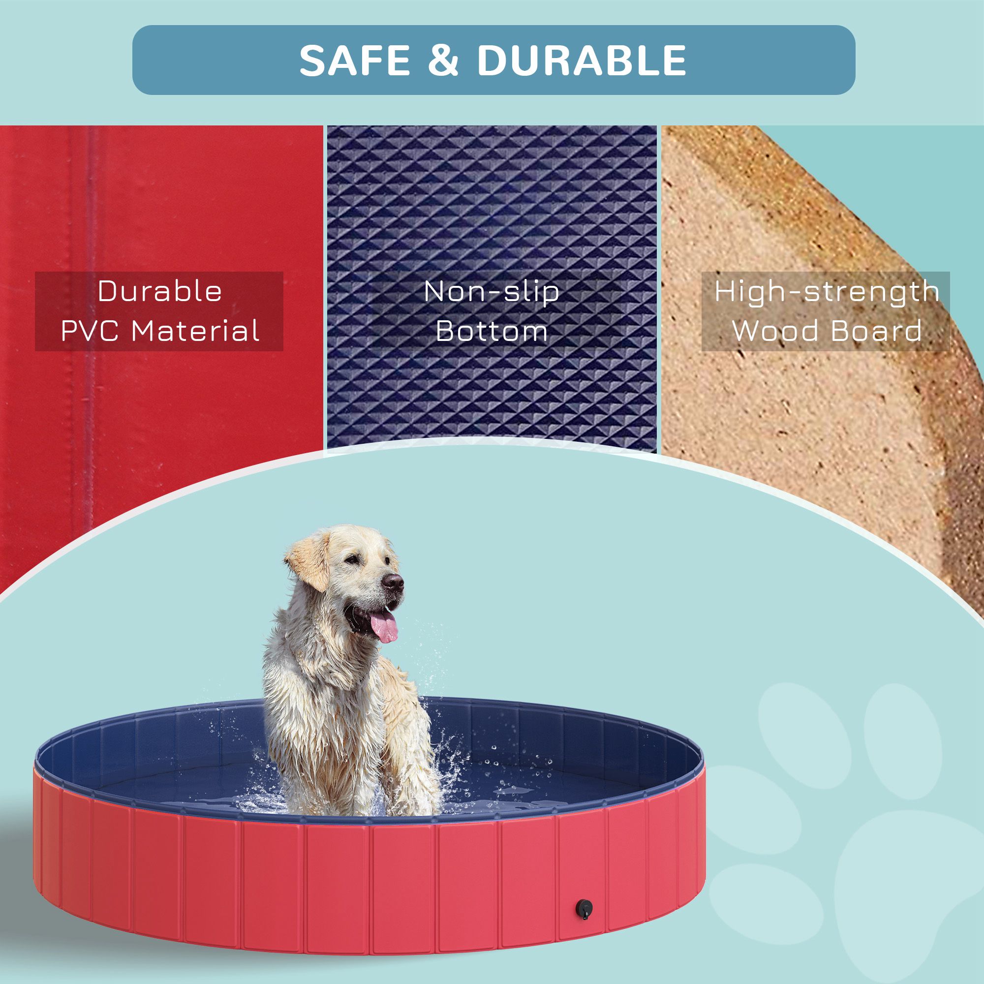 Foldable Pet Swimming Pool, Portable Dog Bathing Tub, 12" x 63" Plastic Large Dog Pool for Outdoor Dogs and Cats, Red - Image 4
