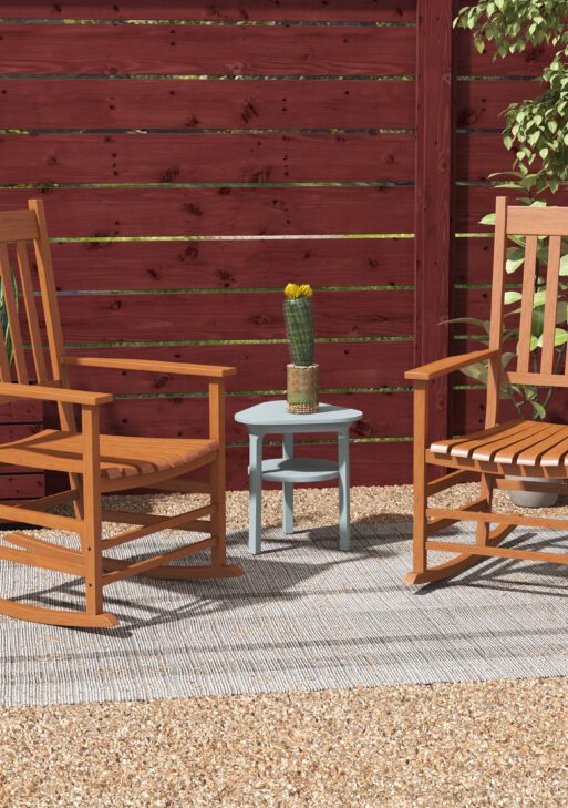Outdoor Rocking Chair Set of 2, Patio Wooden Rocking Chair with Smooth Armrests, High Back for Garden, Balcony, Porch, Supports Up to 352 lbs, Teak