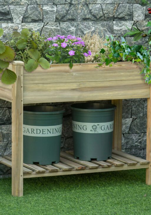 36" x 20" x 30" Raised Garden Bed, Elevated Wood Planter Box with Legs and Storage Shelf for Backyard, Patio, Balcony to Grow Vegetables, Herbs, and Flowers
