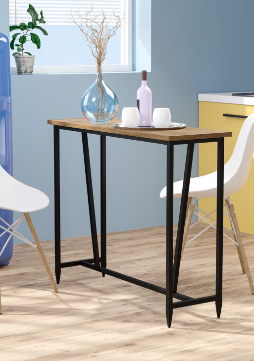 47.75 Inch Bar Table with Metal Legs, Rustic Industrial Pub Table with Large Tabletop for Home Bar, Kitchen or Dining Room, Brown