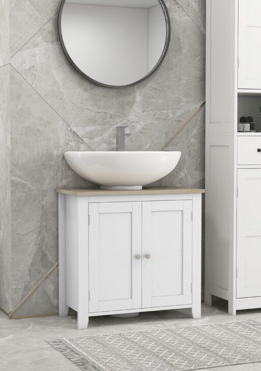 Pedestal Sink Storage Cabinet, Under Sink Cabinet with U-Shape and Adjustable Internal Shelf, White