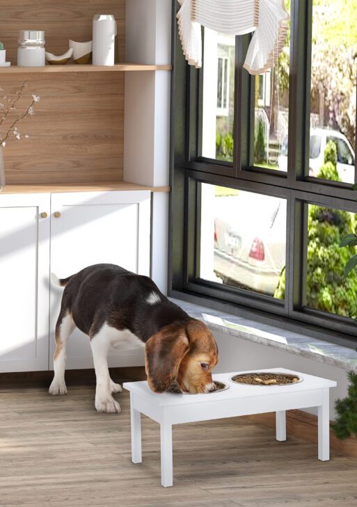 23" Wooden Heavy Duty Dog Food Bowls Pet Elevated Feeding Station -White