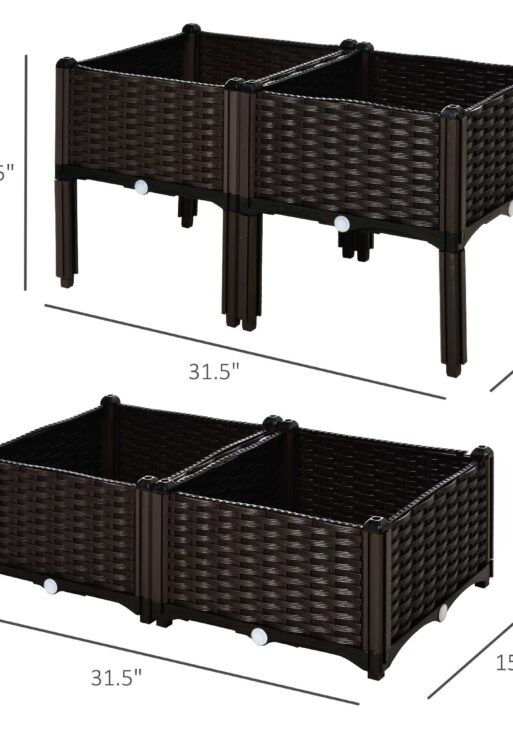 4 Piece Raised Garden Bed with Legs, Planter Box Raised Bed to Grow Flowers, Herbs & Vegetables, Brown