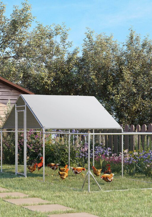 23' x 6.6' Large Chicken Coop with Weather-Resistant Cover for 12-14 Chickens, Silver