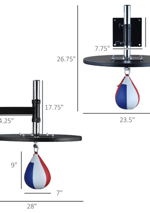 Speed Bag Boxing Punching Bag Wall Mount Height Adjustable, MMA, Martial Arts, and Boxing Equipment for Training at Home, Heavy-Duty Steel Platform, Strong PVC Leather, 9" H x 7" Dia.