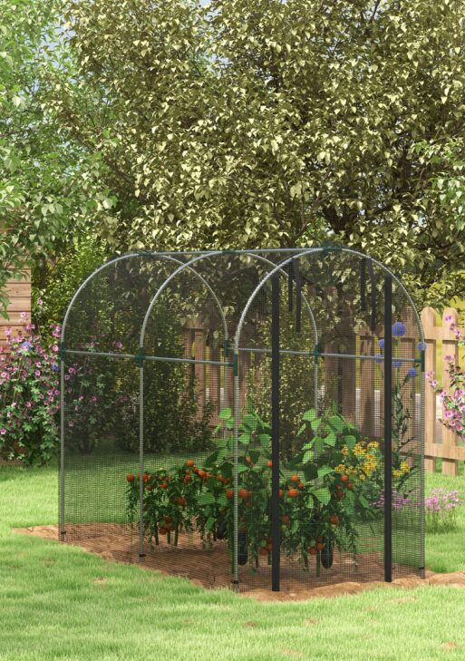 Galvanized Steel Crop Cage, Plant Protection Tent with Zippered Door, 4' x 8', Black