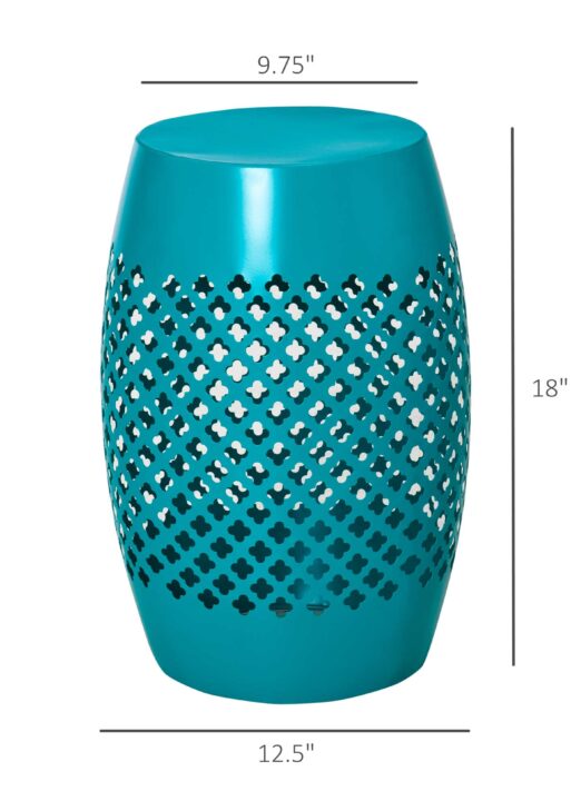 12.5" Steel Outdoor Side Table, Round Hollow Drum Patio End Table, Accent Table for Indoor and Outdoor, Blue