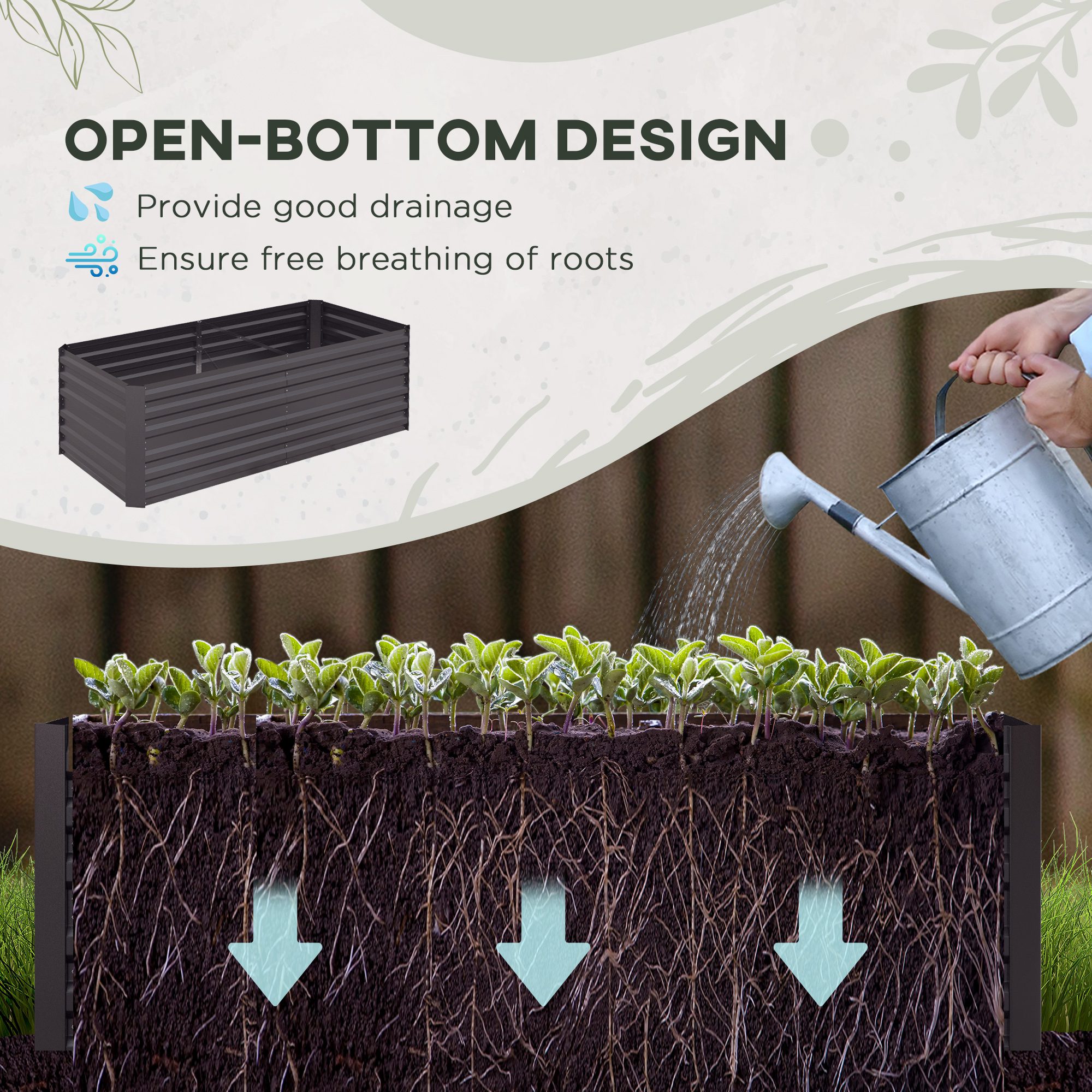 Galvanized Raised Garden Bed, Steel Outdoor Planters with Reinforced Rods, 71" x 36" x 23", Dark Gray - Image 2