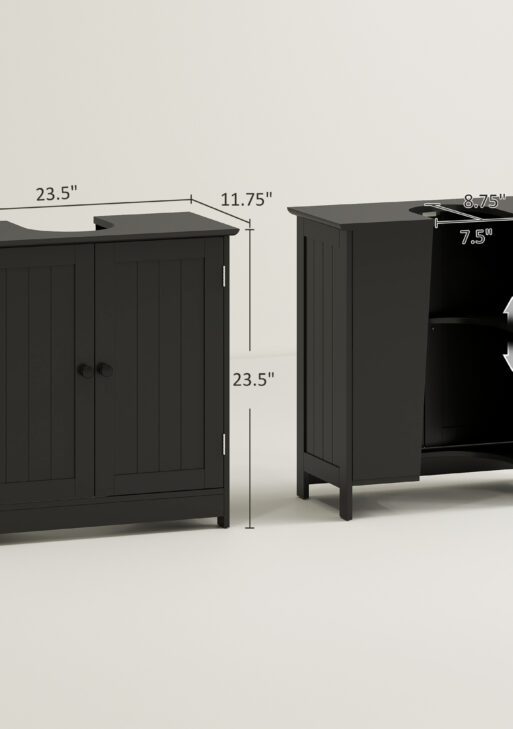 Under Sink Bathroom Cabinet, Pedestal Sink Storage Cabinet with 2 Doors, Shelf and U-Shape, Black