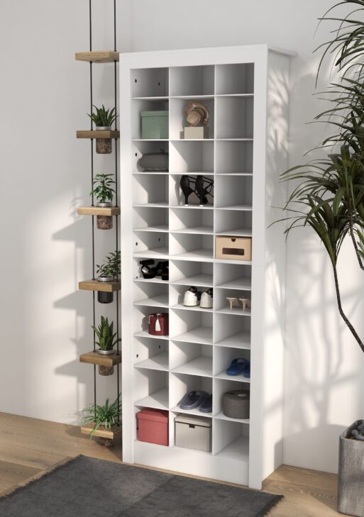 71" Shoe Storage Cabinet with 3 Heights of Open Cubes for 36 Pairs, Narrow Shoe Organizer for Entryway, Hallway, White