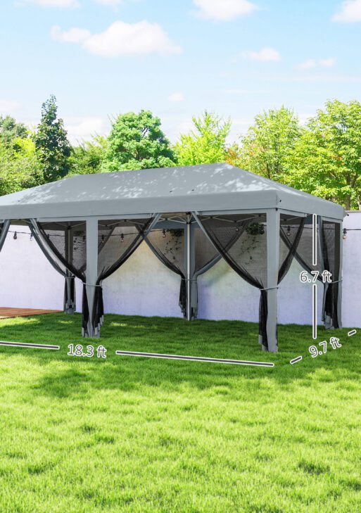 10' x 20' Pop Up Canopy Tent with Netting, Heavy Duty Instant Sun Shelter, Large Tents for Parties with Carry Bag for Outdoor, Garden, Patio, Gray