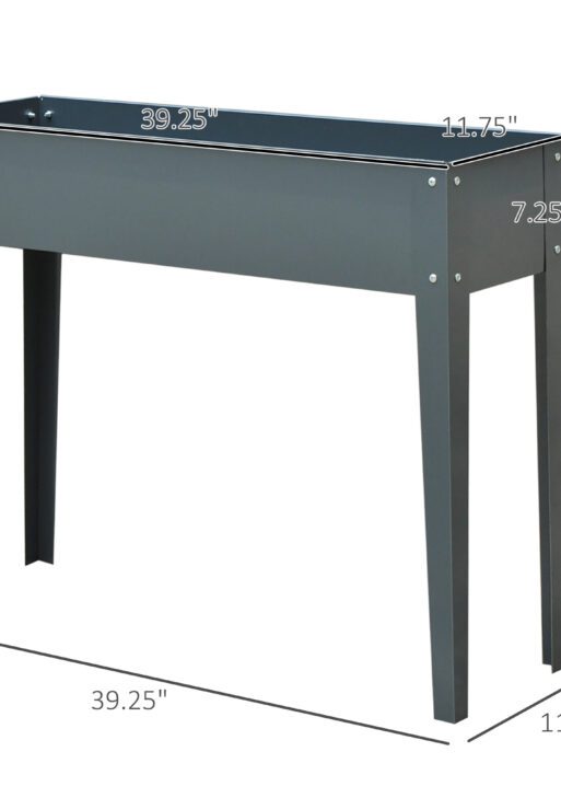 Metal Raised Garden Bed, Elevated Planter Box with Legs and Drain Holes, Dark Gray