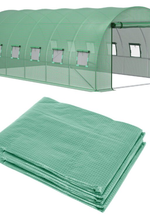 19.7' x 9.8' x 6.6' Plastic Greenhouse Cover Replacement, Heavy Duty Waterproof Tarp for Hoop House, Sheeting with 12 Windows, Door & Reinforcement Grid, Green