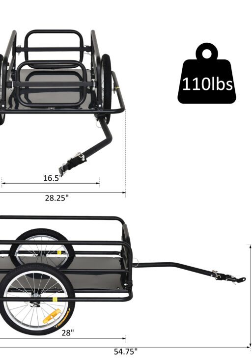 Camping Cart Outdoor Wanderer Folding Bicycle Storage Cart Cargo and Luggage Trailer with Hitch - Black