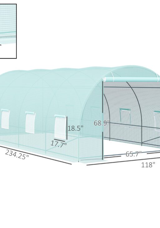 20' x 10' x 7' Walk-In Tunnel Greenhouse with Zippered Door & 8 Mesh Windows, Large Garden Green House Kit, Galvanized Steel Frame, Green