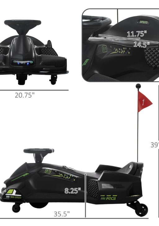 12V Electric Drifting Go Kart w/ Slow Start, Music, Lights, Black