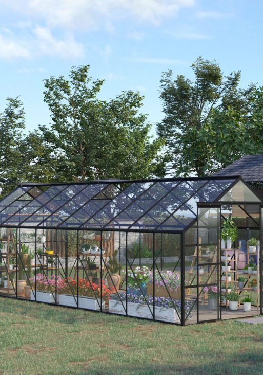 20' x 8' Aluminum Greenhouse Polycarbonate Walk-in Garden Greenhouse Kit with Adjustable Roof Vent, Rain Gutter and Sliding Door for Winter, Clear