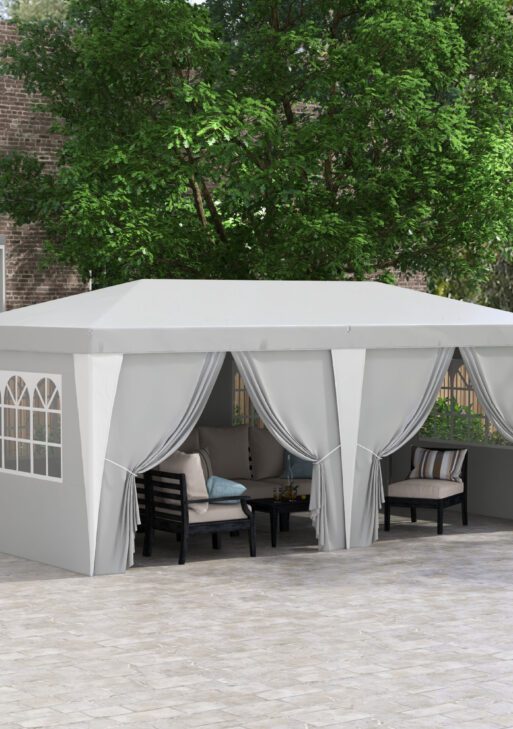 19 x 10' Pop Up Canopy with Removable Sidewalls, Windows, Height Adjustable Ez Up Canopy for Outdoor Events, Party, Gray