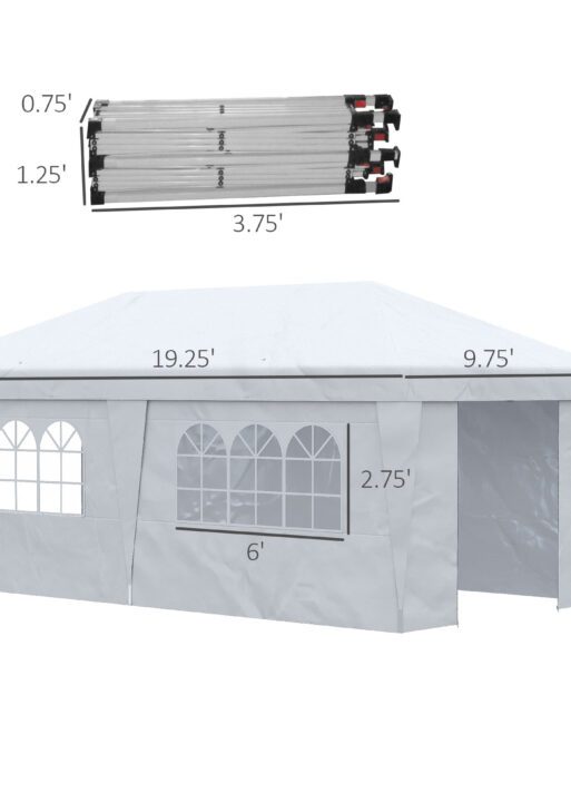 10' x 19.5' Pop Up Canopy Tent Height Adjustable Event Shelter w/ Sidewalls, Leg Weight Bags, Wheeled Carry Bag, White