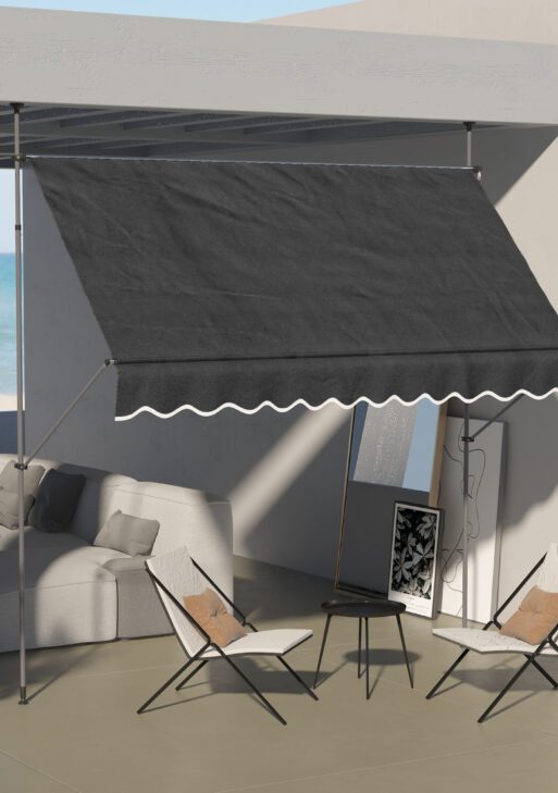 10' x 4' Manual Retractable Awning, Non-Screw Patio Awning, UV Resistant, for Window or Door, Black