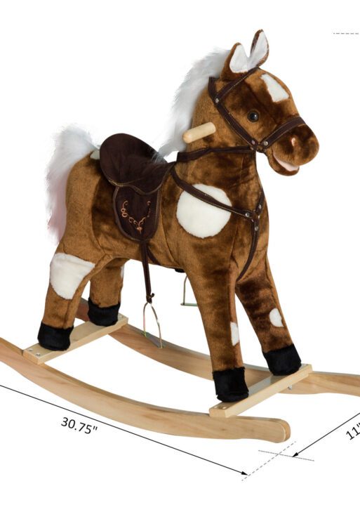 Kids Metal Plush Ride-On Rocking Horse Chair Toy With Nursery Rhyme Music - Dark Brown