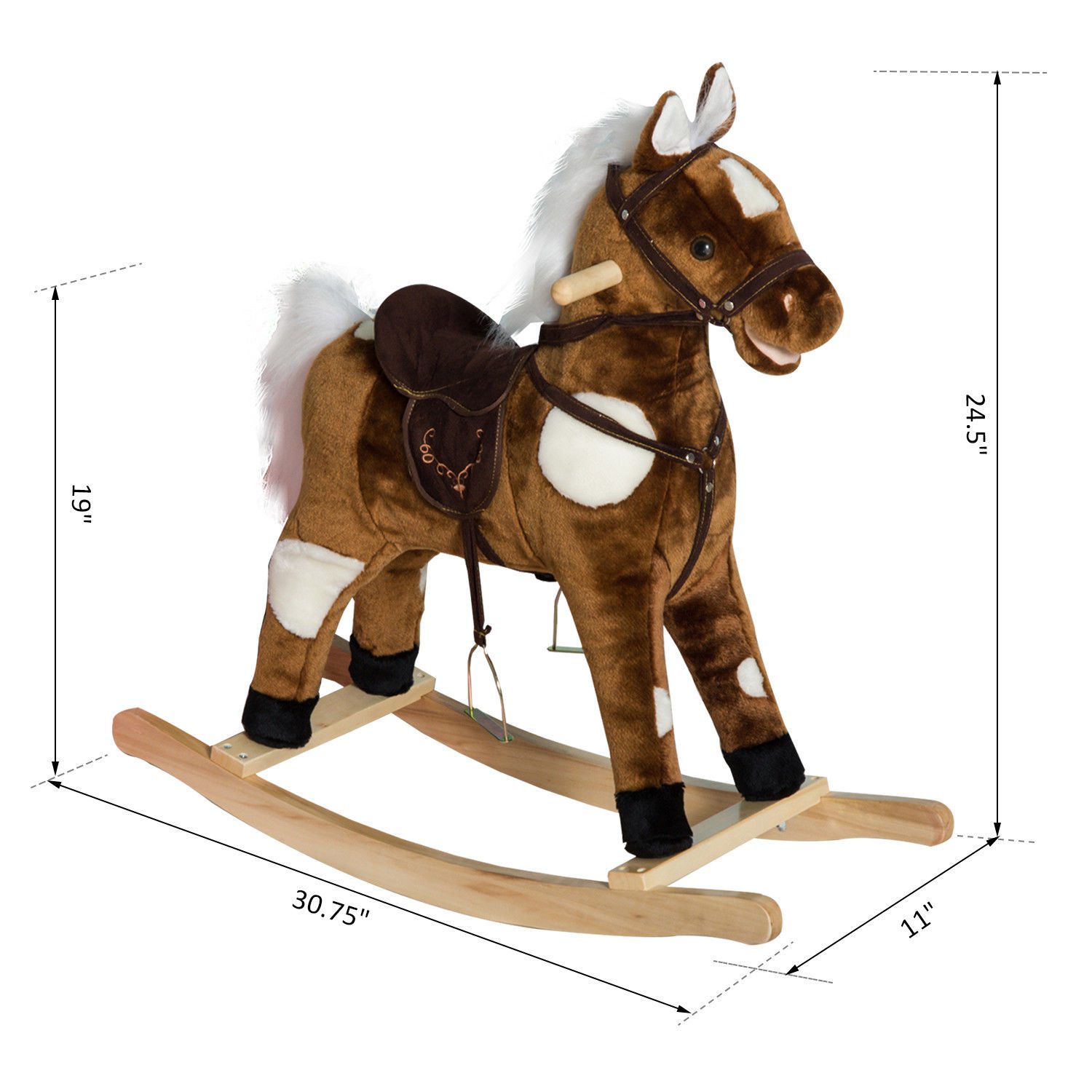 Kids Metal Plush Ride-On Rocking Horse Chair Toy With Nursery Rhyme Music - Dark Brown - Image 1