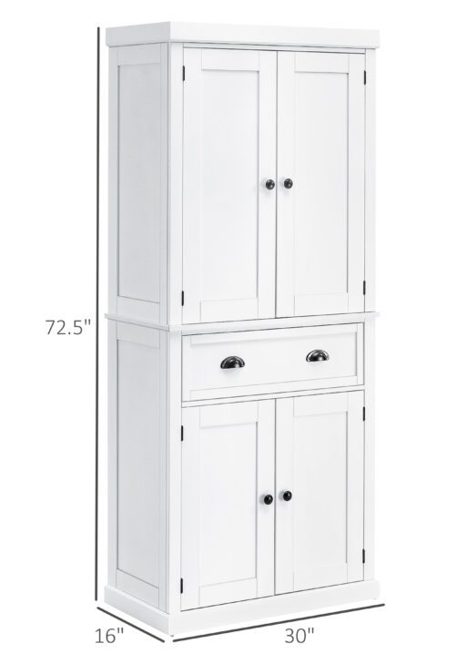 72.5" Kitchen Cabinet, Pantry Storage Cabinet with Doors and Shelves, Freestanding Food Pantry Cabinet, White