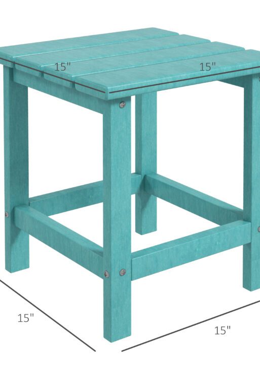 Patio Side Table, 15" Square Outdoor End Table, HDPE Plastic Tea Table for Adirondack Chair, Backyard or Lawn, Green
