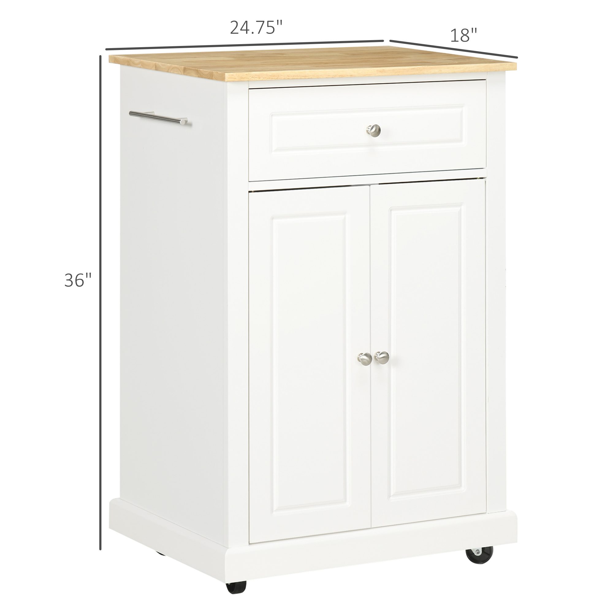 Rolling Kitchen Island Cart, Portable Serving Trolley Table with Drawer, Adjustable Shelf and 2 Towel Racks, Cream White - Image 1