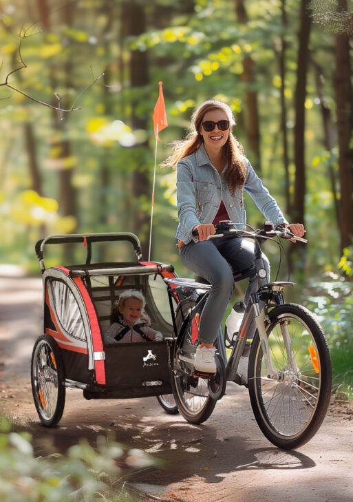 2-in-1 Walk/Ride Child Baby Bike Trailer for Kids 2 Seater, High-Visibility Bike Stroller for Toddler Wagon, Weather-Strong Double Bicycle Trailer Accessory for Kids, Red