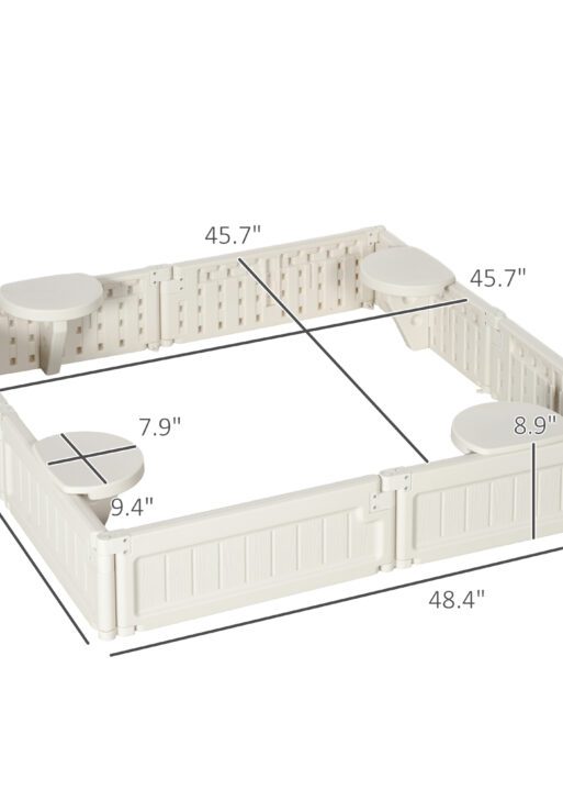 Kids Outdoor Sandbox with Cover Garden Bed, Easy Assembly for Backyard, Cream White, 48.5" x 48.5" x 8.25"