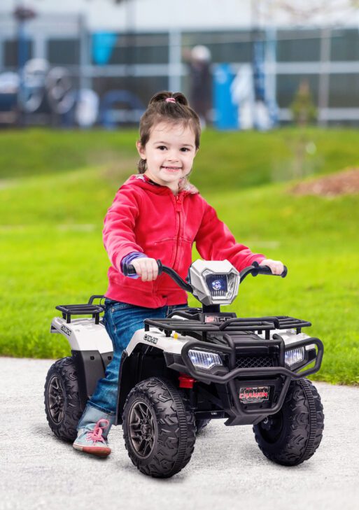 12V Electric Toy Car with Forward Backward Function, Music, LED Headlights, for Ages 3-5 Years, White