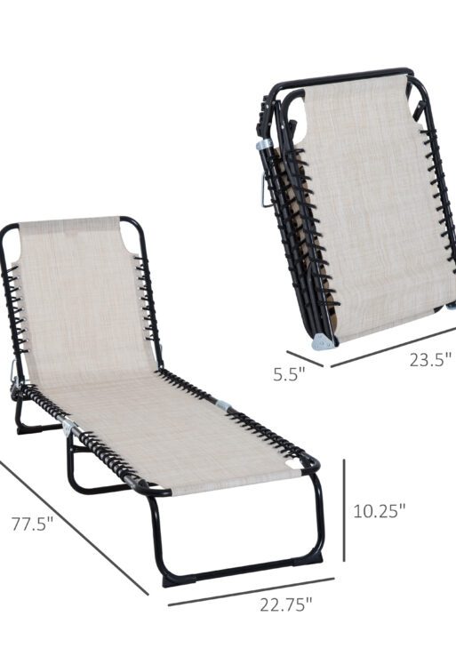 Foldable Chaise Lounge, 3-Position Reclining Back, Portable design and Breathable Mesh for Poolside, Camping, Hiking - Cream White