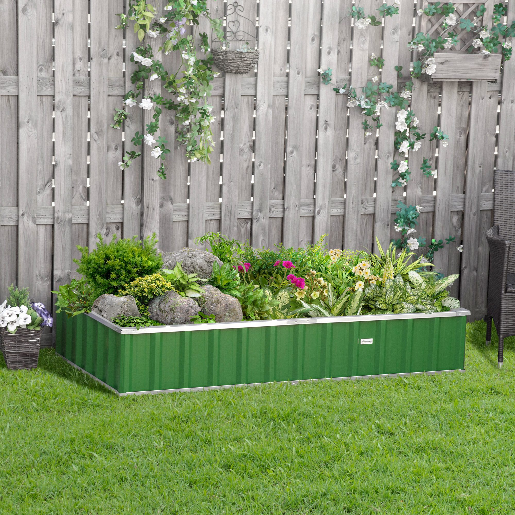 5.7' x 3' x 1' Raised Garden Bed, Galvanized Metal Planter Box for Vegetables Flowers Herbs, Green