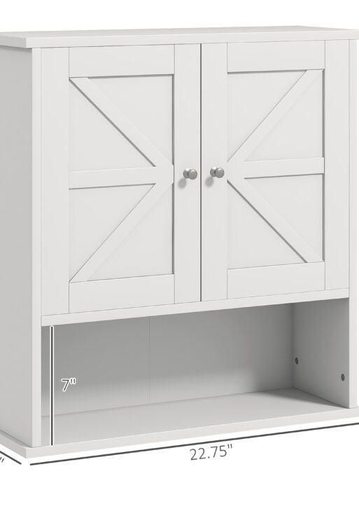 Farmhouse Bathroom Medicine Cabinet, Wall Cabinet with Barn Doors and Adjustable Shelf for Laundry Room, White