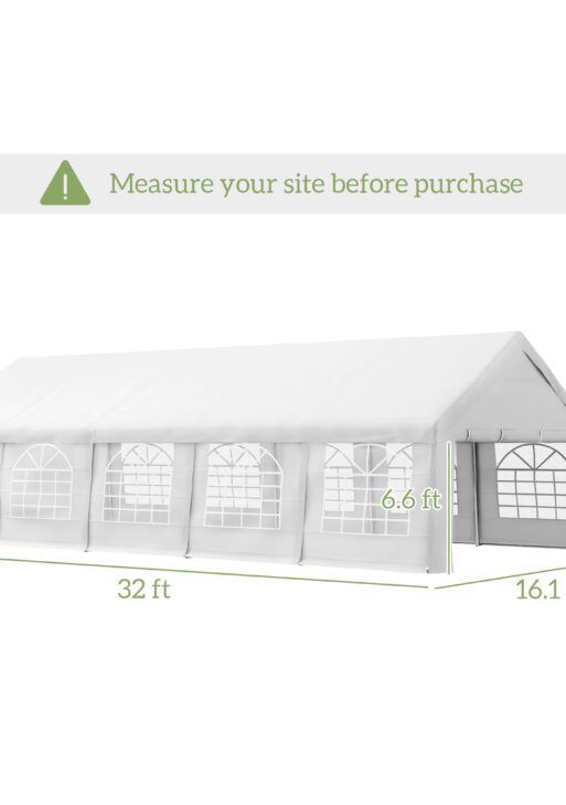 32x16 Outdoor Canopy Tent Heavy Duty Carport Tent with Cathedral Window Design for Party & Wedding, Removable Sidewalls, White