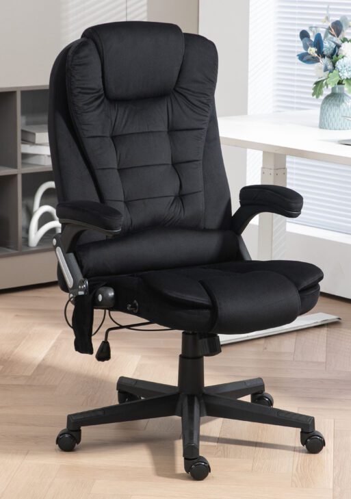 6 Point Executive Office Chair with Heat, Velvet High Back Vibrating Massage Office Chair, Black