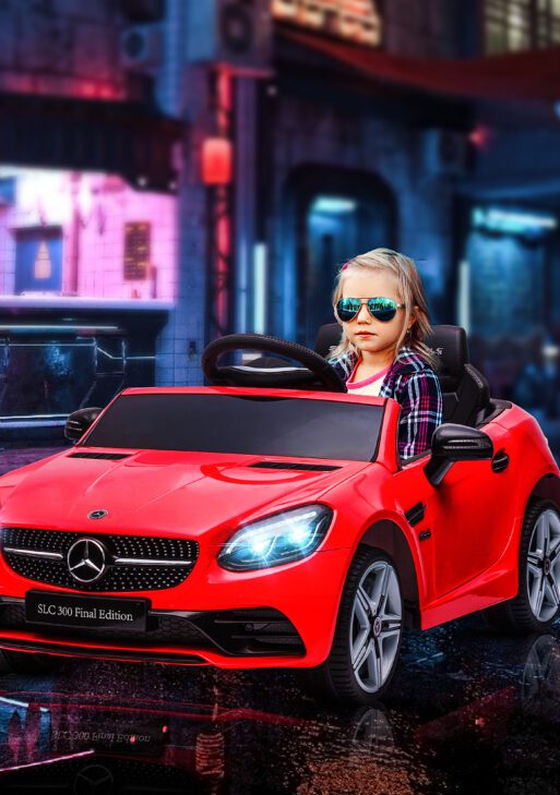 Mercedes SLC 300 Licensed Kids Electric Car with Remote Control, 12V Battery Powered Kids Ride on Car with Music, Lights, Suspension for 3-6 Years Old, Red
