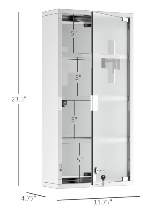 12" x 24" Lockable Medicine Cabinet, 4 Tier Stainless Steel Medical Wall Box with 2 Keys and Shelves for Bathroom