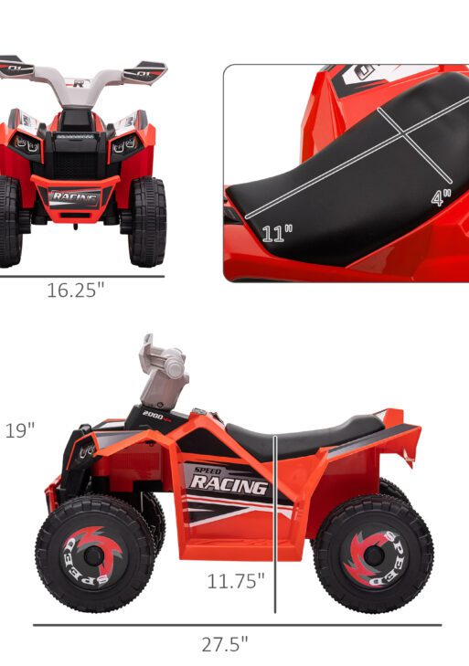 6V Electric Toy Car with Forward Backward, Wear-Resistant Wheels for Ages 18-36 Months, Red