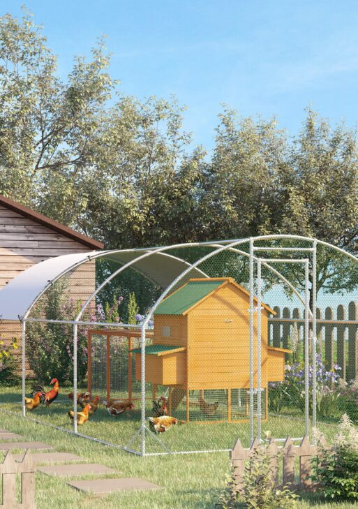 Large Chicken Coop Metal Chicken Run with Waterproof and Anti-UV Cover, Dome Shaped Walk-in Fence Cage Hen House for Outdoor and Yard Farm Use, 1" Tube Diameter, 9.2' x 18.7' x 6.5'