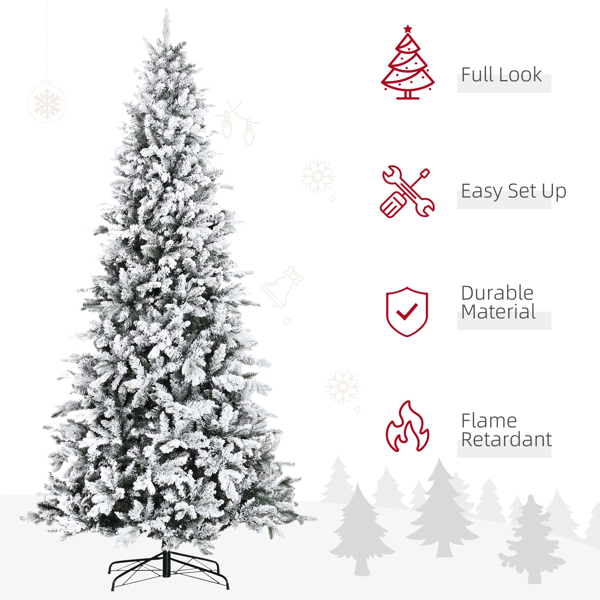 9 Foot Pine Snow Flocked Artificial Christmas Tree with 616 Realistic Cedar Branches, Auto Open, Home Holiday Decoration, Green - Image 2