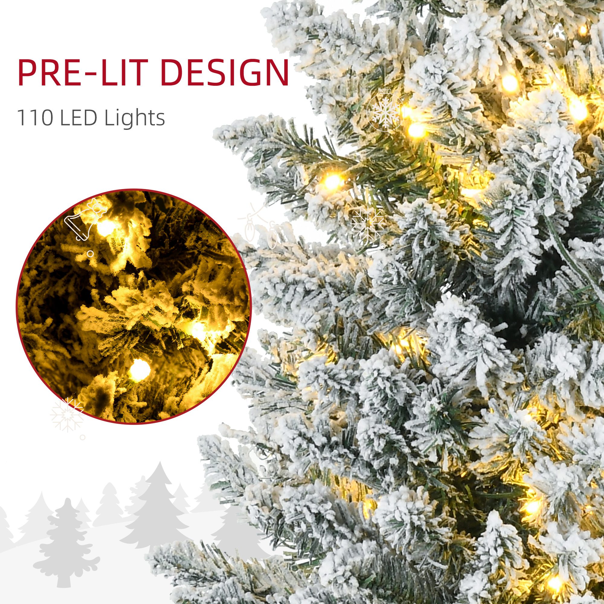 5ft Pencil Christmas Tree, Slim Artificial Christmas Tree with Realistic Branches and Warm White LED Lights, Green - Image 3